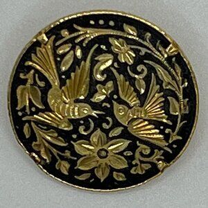 DAMASCENE Vintage Style Gold Birds and Flowers Brooch / Pin
